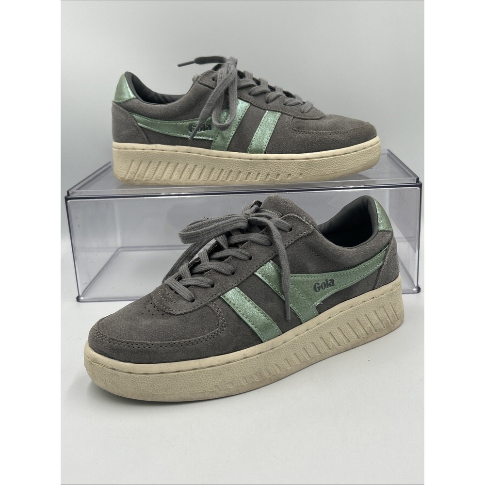 Gola Grandslam Flame CLB398 Ash Gray Suede Metallic Green Lifestyle Sneakers 6
